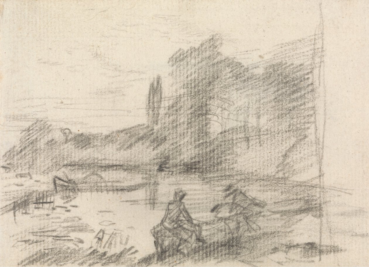 Két alak egy folyó mellett alkotó: John Constable