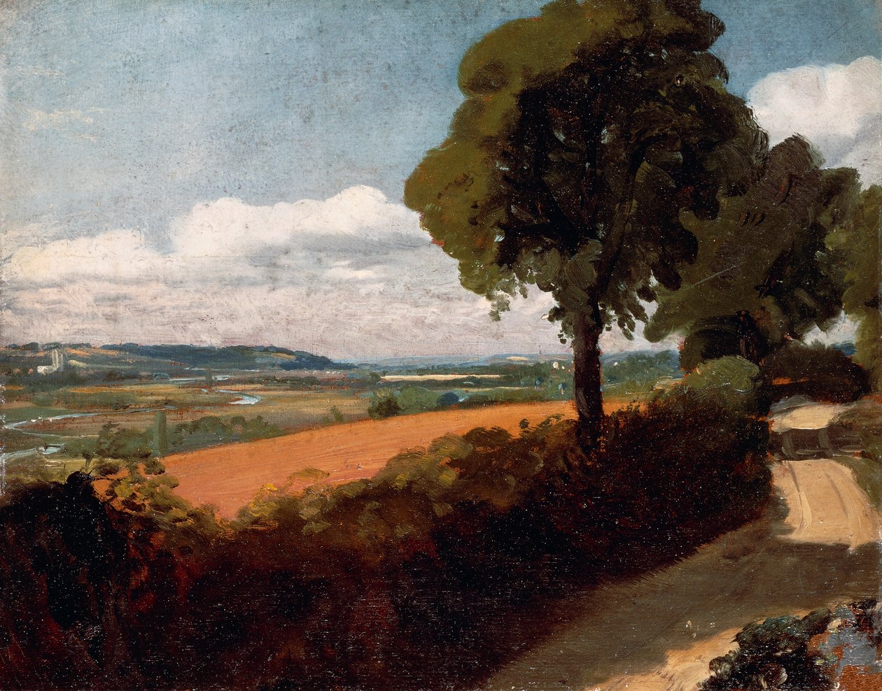 Kilátás az East Bergholtba vezető útról alkotó: John Constable