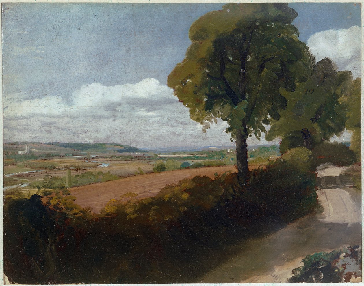 Dedham kilátása az East Bergholt templomtól Flatfordig vezető sávból (olaj, vászon alkotó: John Constable