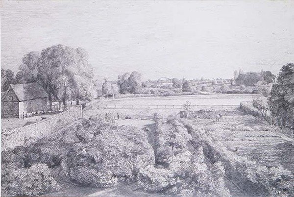 Kilátás East Bergholtra, Golding konyhakertje felett, Constable házában alkotó: John Constable