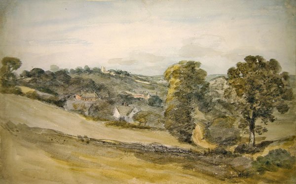 Kilátás a Langham-templomra a Stratford Road közelében, Dedham (ceruza és akvarell papíron) alkotó: John Constable
