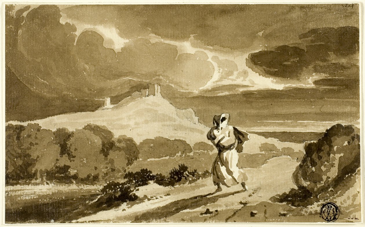 Nő a babával menekül a mocsarakon át alkotó: John Constable