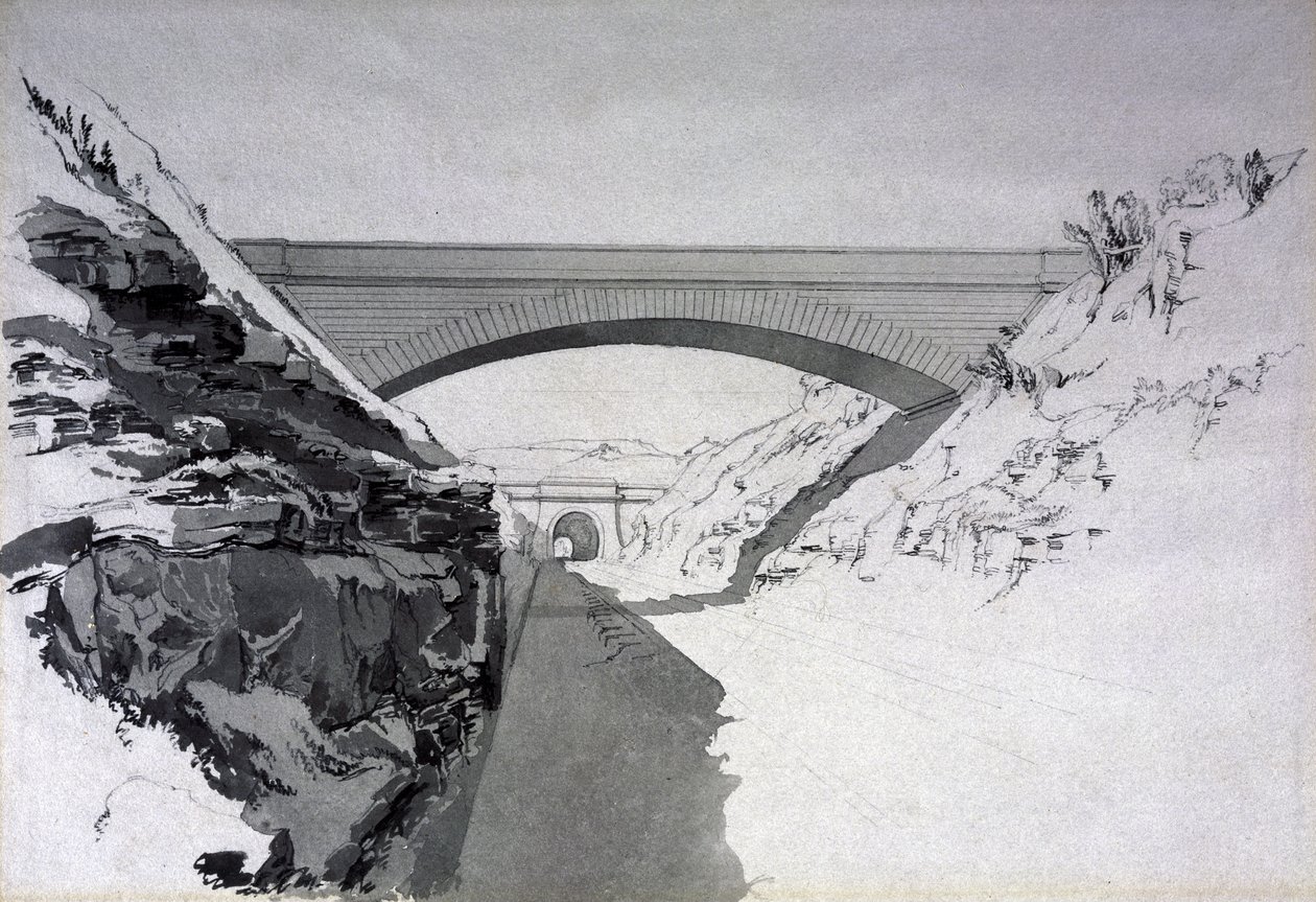 Bükkfa-alagút, 1837. július 27. (toll, tinta és mosás papíron) alkotó: John Cooke Bourne