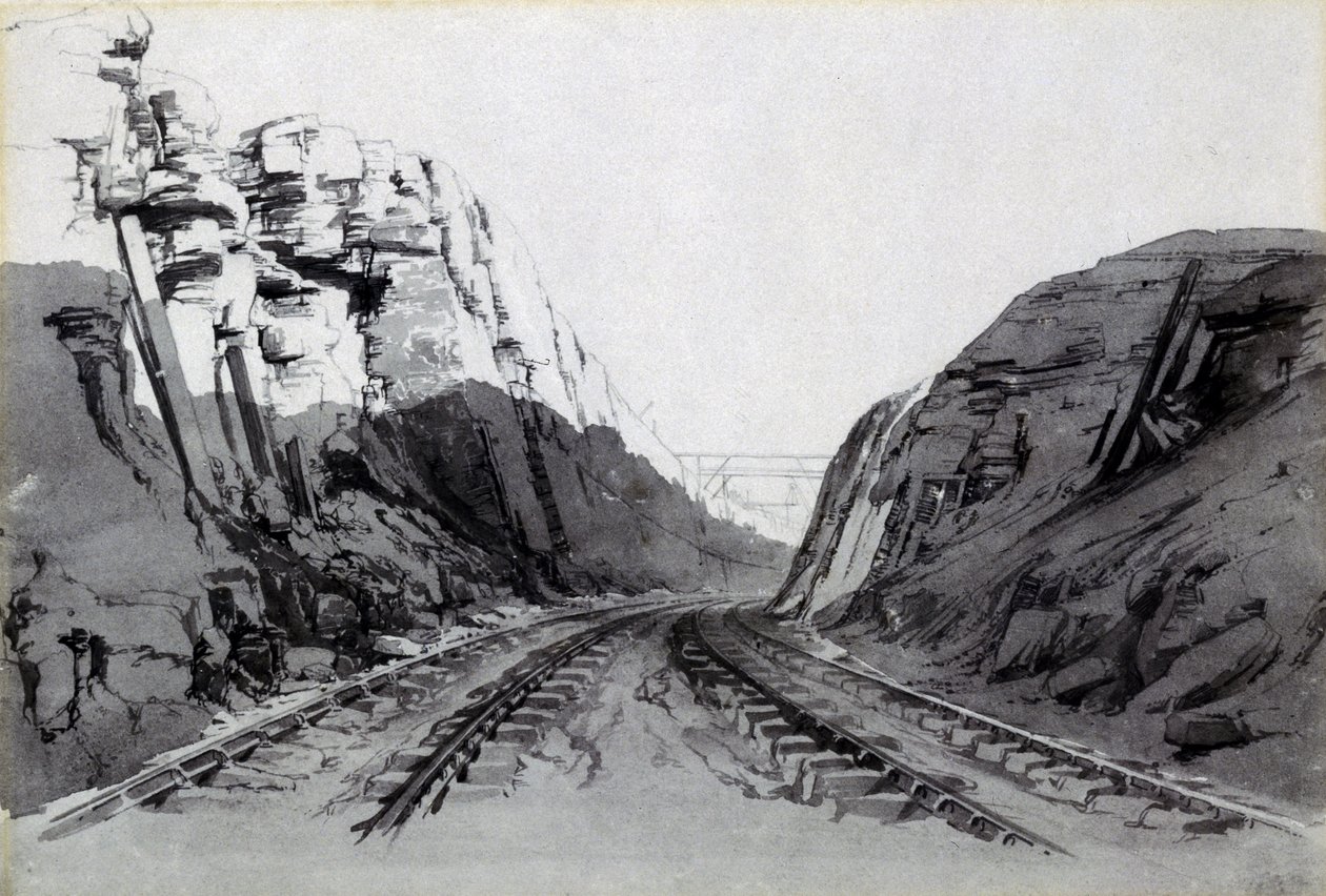 Blisworth Cutting, Northamptonshire, 1838. szeptember (toll és tinta és mosás papíron) alkotó: John Cooke Bourne