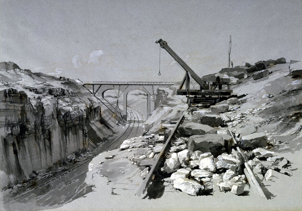 Blisworth Cutting, Northamptonshire, felülről, 1837. július 2. (toll és tinta és mosás papíron) alkotó: John Cooke Bourne