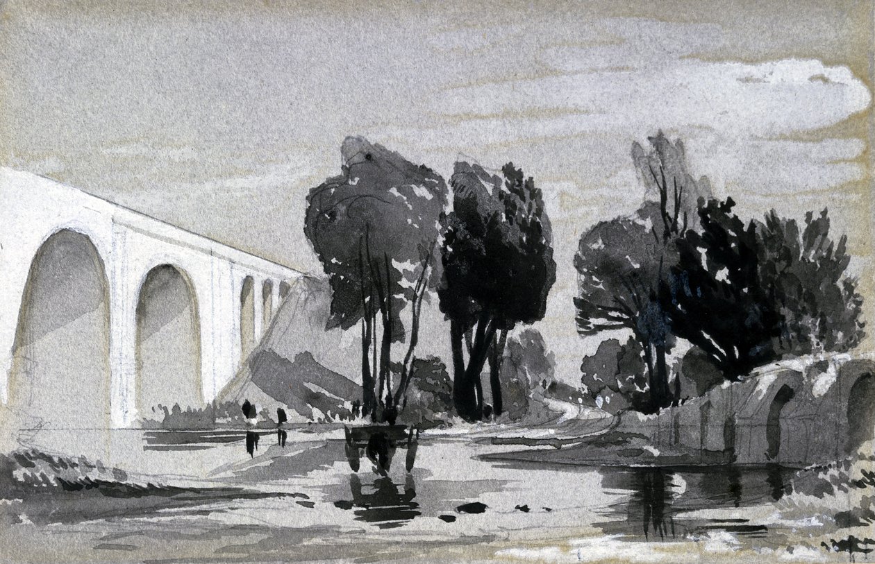 Blythe Viaduct, Hampton-in-Arden, 1838 körül (toll és tinta és mosás papíron) alkotó: John Cooke Bourne