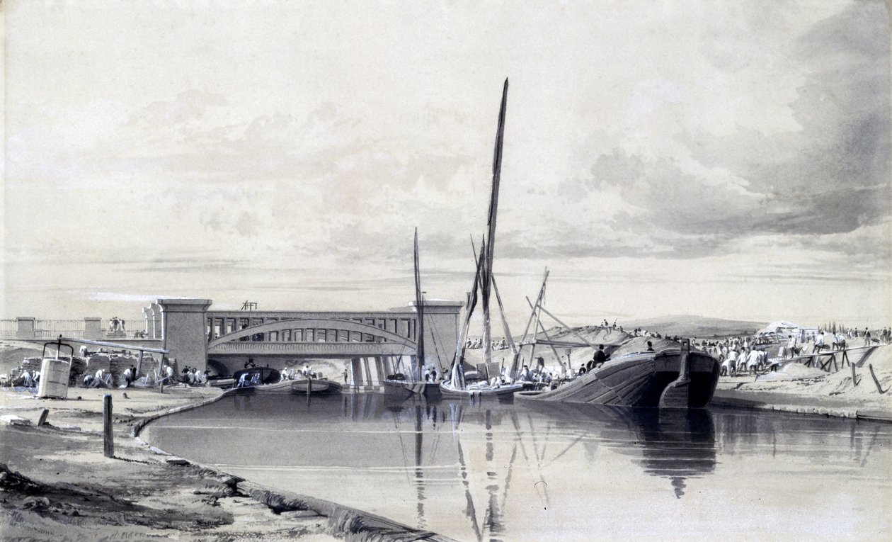 Híd a Regents-csatornán, 1837. április (toll, tinta és mosás papíron) alkotó: John Cooke Bourne