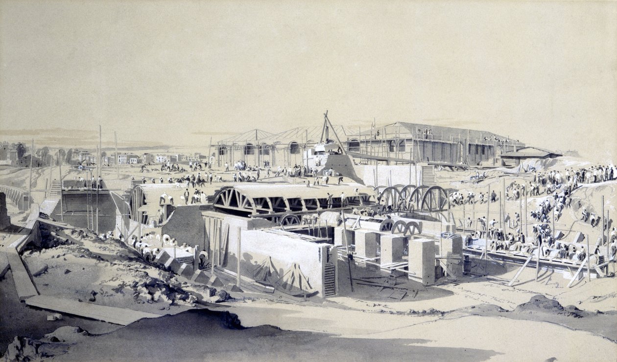 A helyhez kötött gépház építése, Camden Town, 1837. április 26. (toll és tinta, valamint papírra mosás) alkotó: John Cooke Bourne