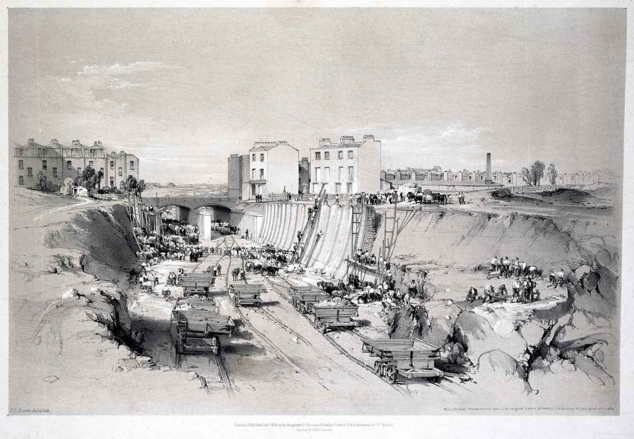 Támfalak építése a Park Streeten, Camden Townban, 1836 alkotó: John Cooke Bourne