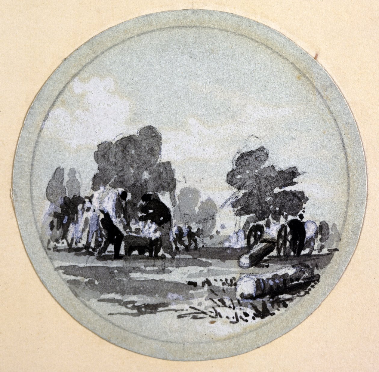 Takarítás, London & Birmingham Railway, 1838 körül (toll és tinta, mosás papíron) alkotó: John Cooke Bourne