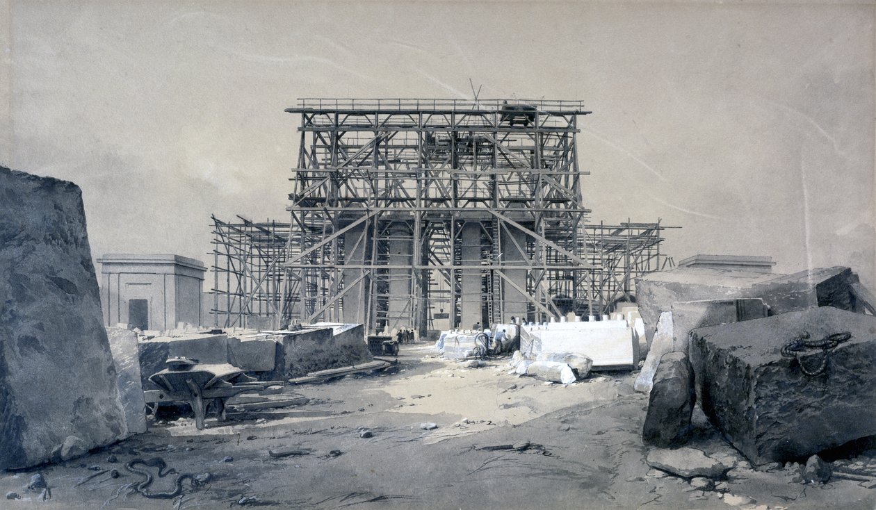 Az Euston-ív építése, 1838. január (toll és tinta, mosás papíron) alkotó: John Cooke Bourne