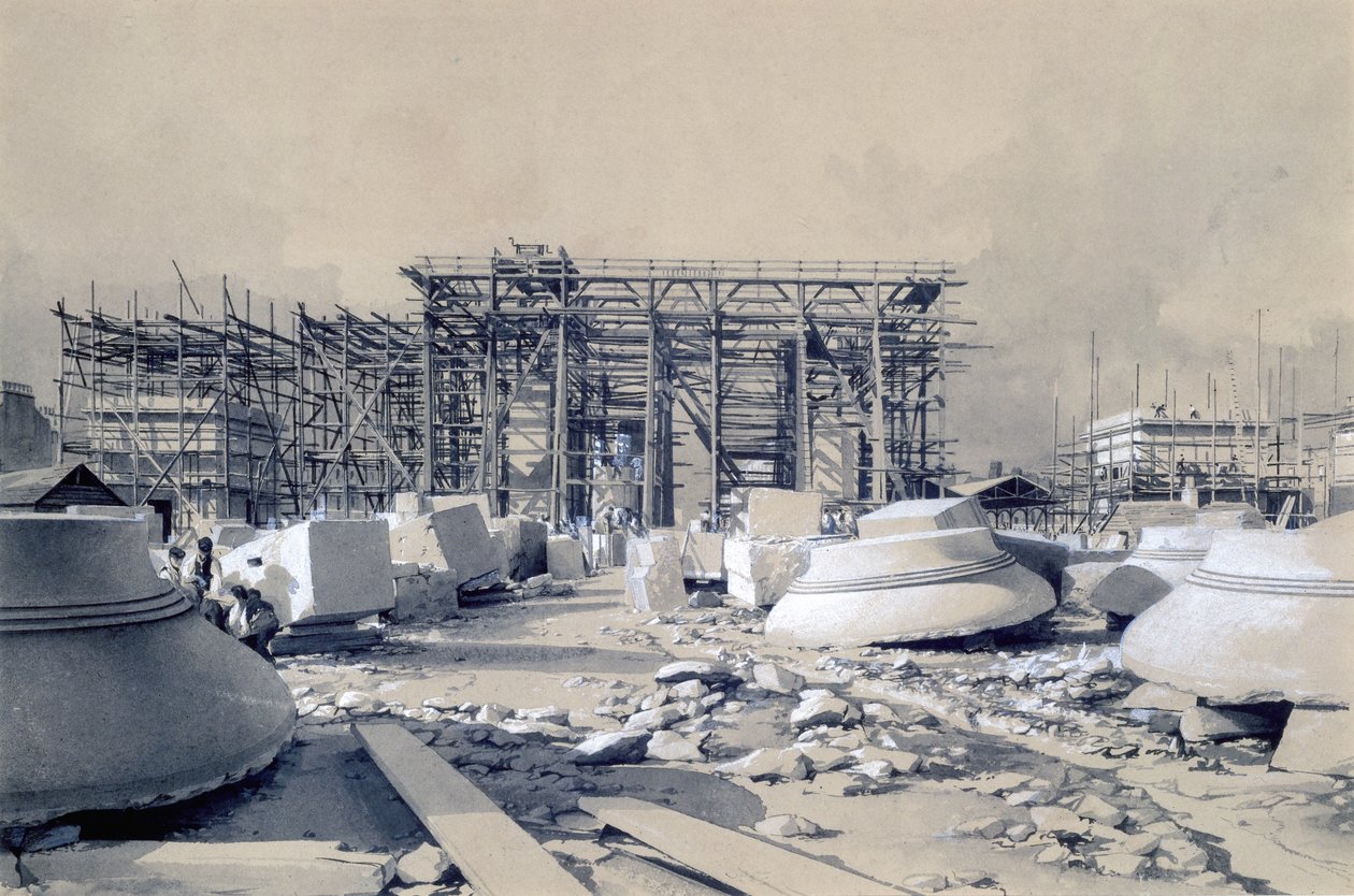 Az Euston-ív építése, 1837. október (toll és tinta és mosás papíron) alkotó: John Cooke Bourne