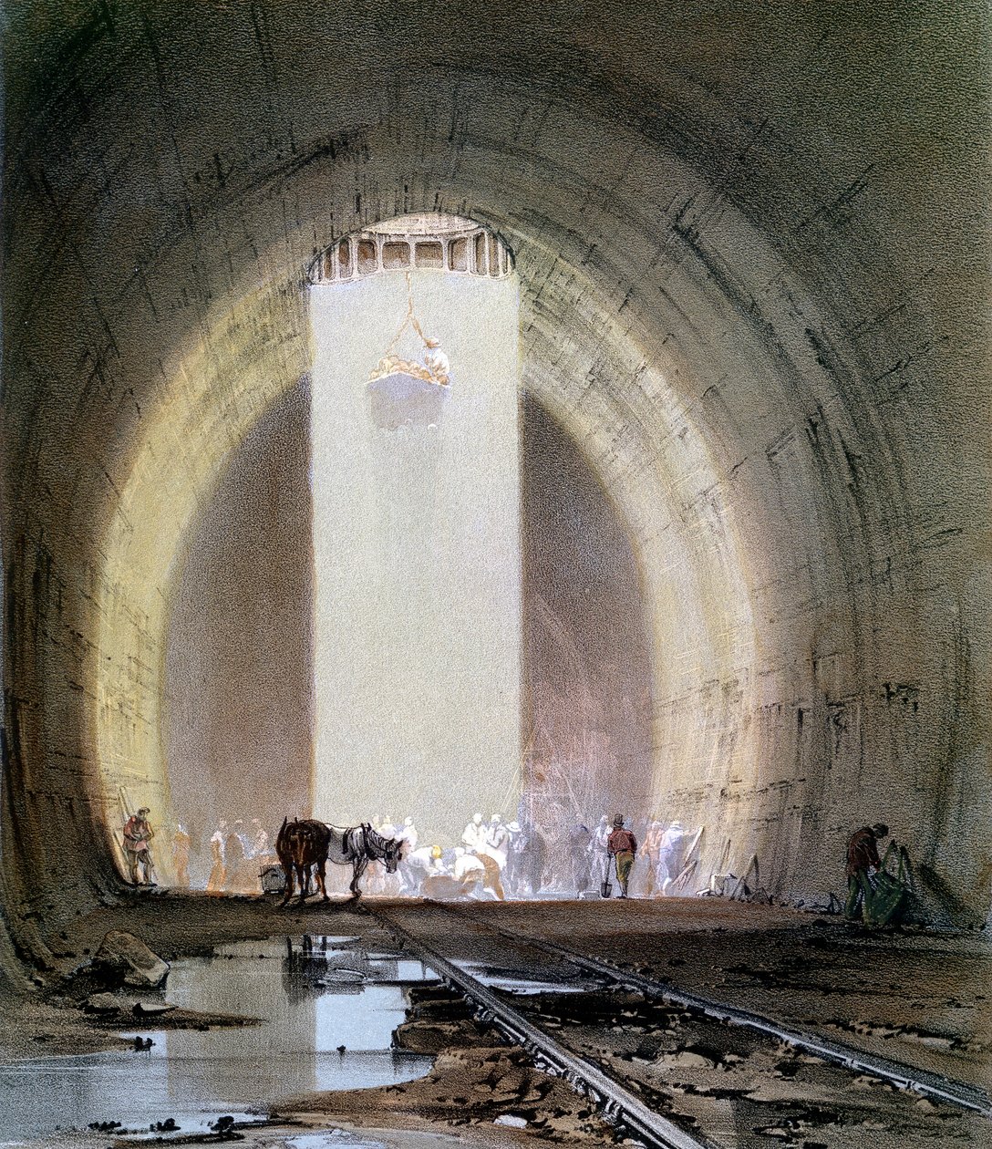 Kilsby alagút építése a londoni és birminghami vasútvonalon, 1839. július 8 alkotó: John Cooke Bourne