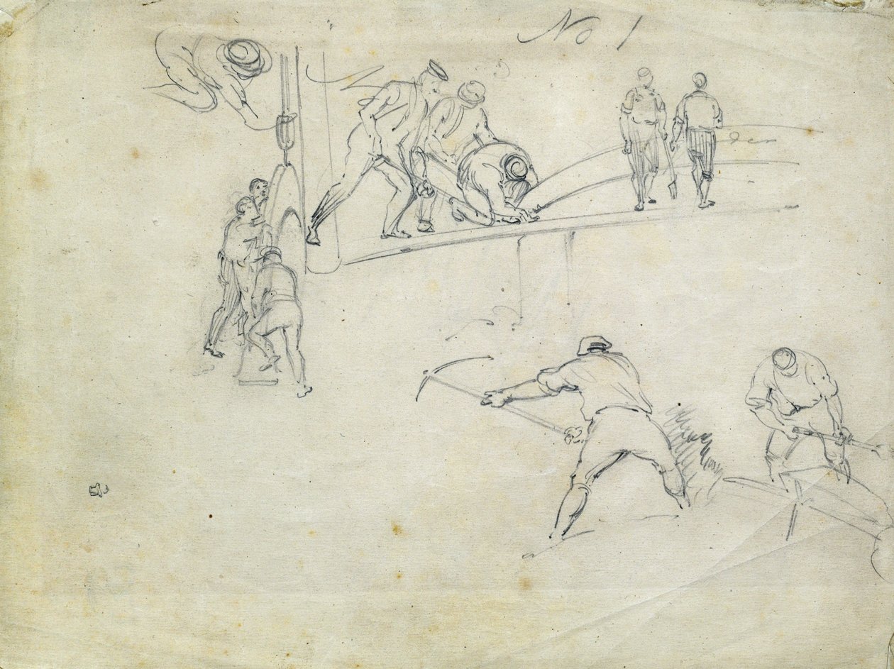 A londoni és birminghami vasút építése, 1835 körül (ceruza papíron; összetett vázlat) alkotó: John Cooke Bourne