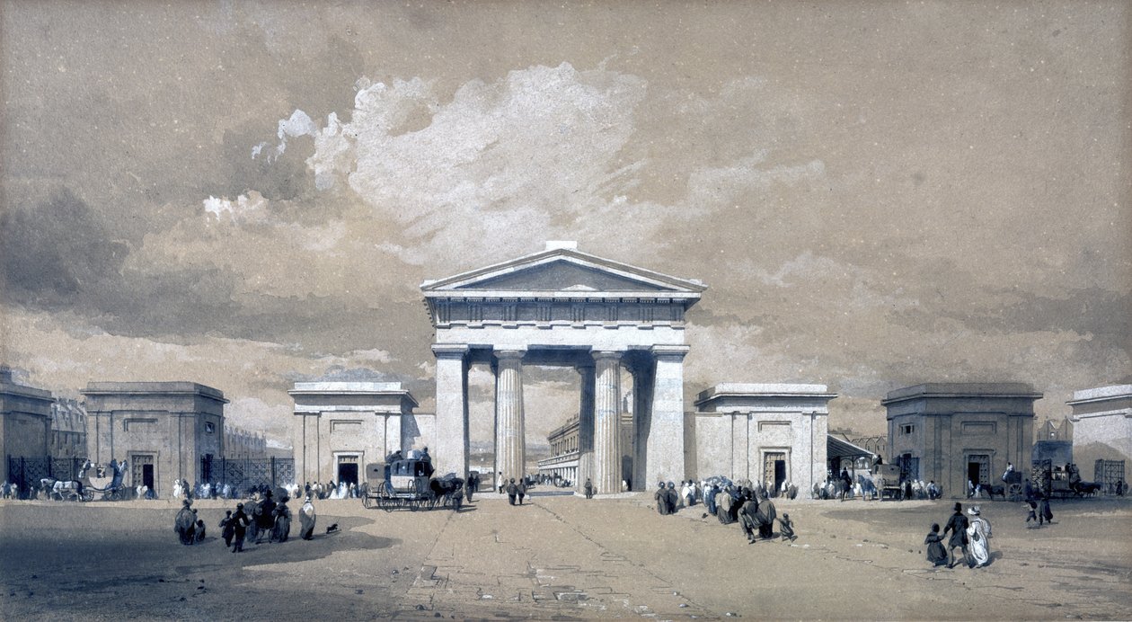 Euston Arch, 1838. április (toll és tinta és mosás papíron) alkotó: John Cooke Bourne
