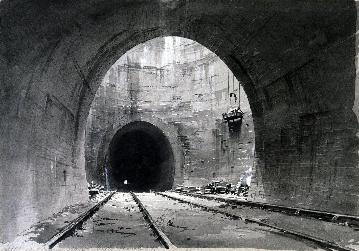 Nagyszerű szellőzőakna, Kilsby Tunnel, Northamptonshire, 1837-38 (toll és tinta és mosás papíron) alkotó: John Cooke Bourne