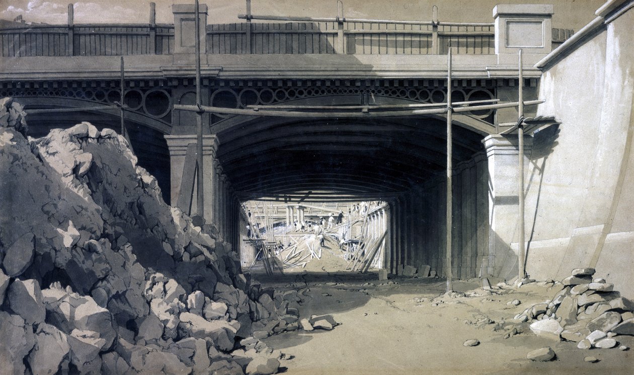 Hampstead Road Bridge, 1836. szeptember (toll, tinta és mosás papíron) alkotó: John Cooke Bourne