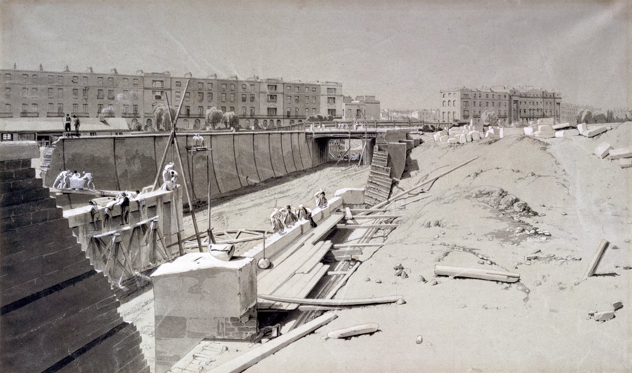 Hampstead Road Bridge, Camden oldaláról, 1836. augusztus 11. (toll és tinta, valamint papírra mosás) alkotó: John Cooke Bourne