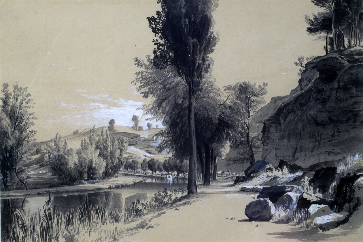 Linslade Rocks, 1837. június 23. (toll és tinta, mosás papíron) alkotó: John Cooke Bourne