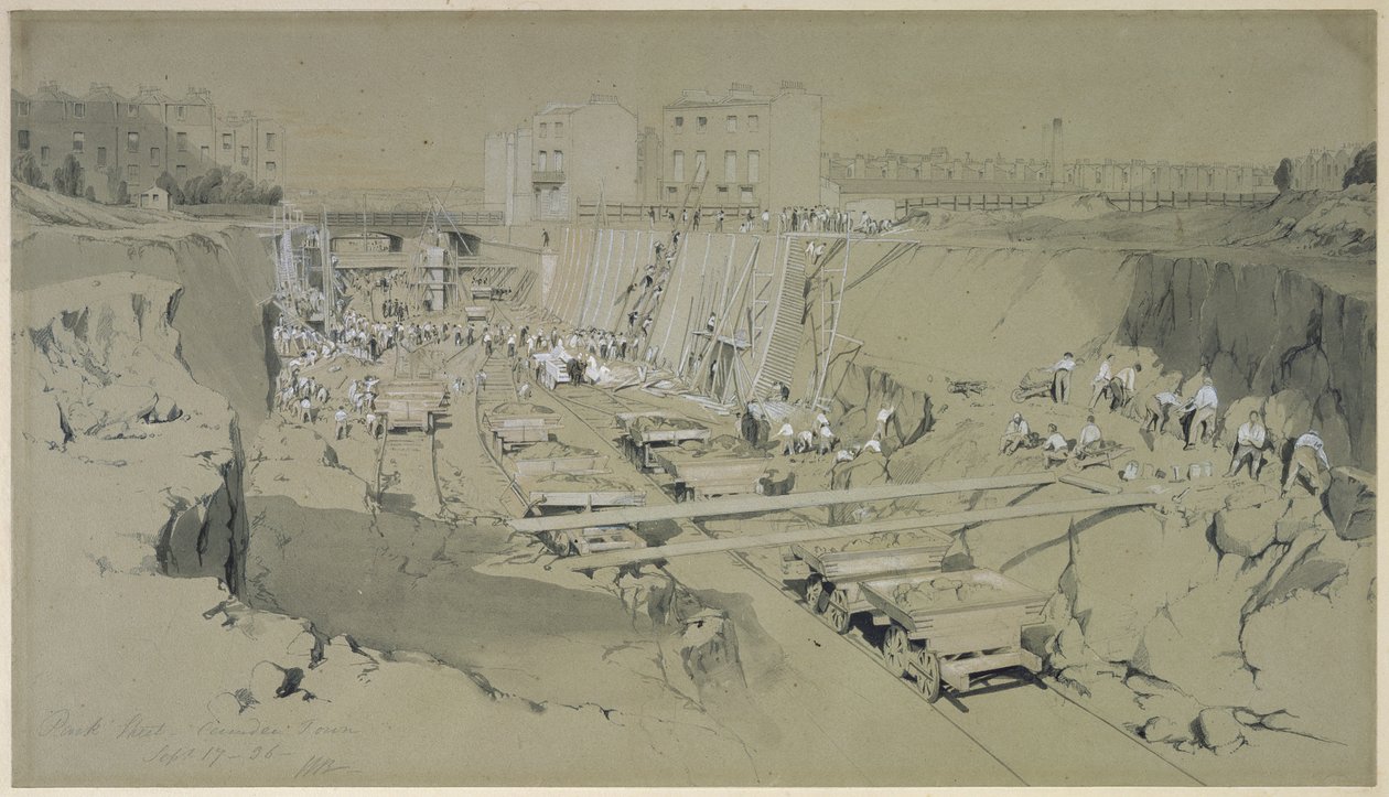 Park Street, Camden Town, 1836. szeptember 17. (toll és tinta és mosás papíron) alkotó: John Cooke Bourne