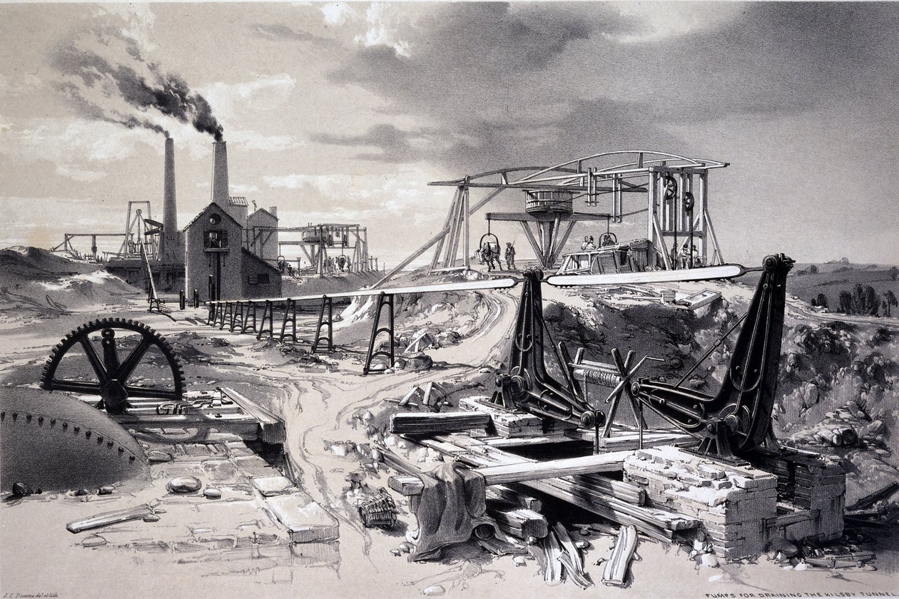 Szivattyúk, szellőzőtengely, Kilsby Tunnel, Northamptonshire, 1837. július 15. (toll, tinta és mosás papíron) alkotó: John Cooke Bourne