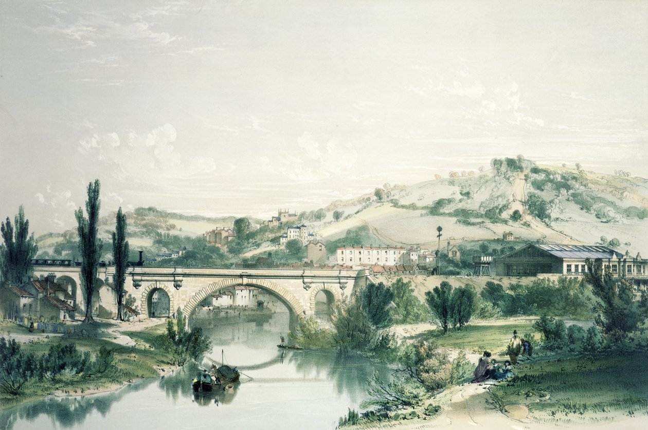 St. James híd és állomás, Bath (színes litó) alkotó: John Cooke Bourne