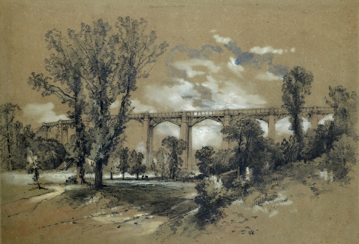 A Blatchford Viadukt, 1835-38 körül (ceruza mosás papíron) alkotó: John Cooke Bourne