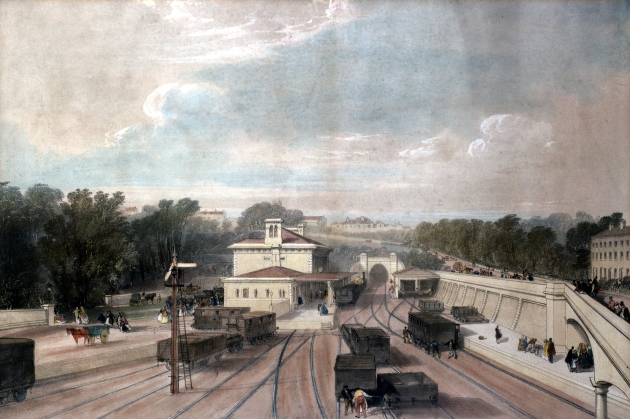 Tunbridge Wells pályaudvar, Kent, 1840 körül alkotó: John Cooke Bourne