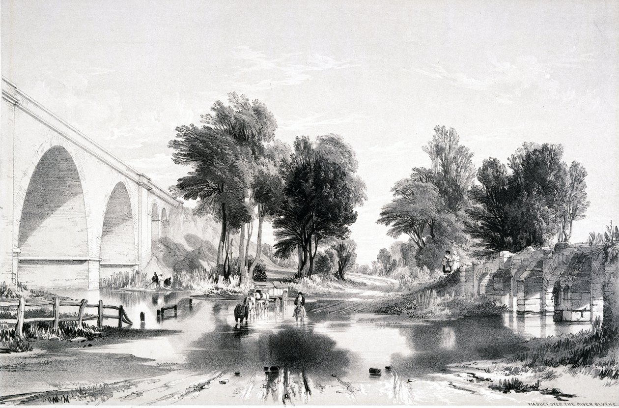 Viadukt a Blythe folyón, London és Birmingham vasút, 1839 alkotó: John Cooke Bourne
