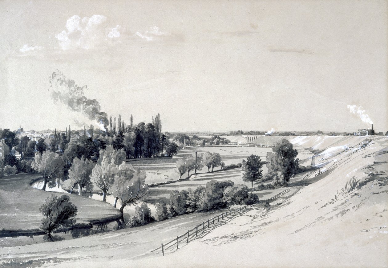 Watford Embankment, Hertfordshire, 1837. október 29. (toll és tinta és mosás papíron) alkotó: John Cooke Bourne