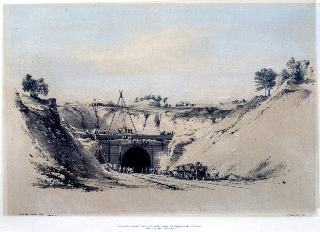 Watford Tunnel, Hertfordshire, 1837. június 6. (lith színes) alkotó: John Cooke Bourne