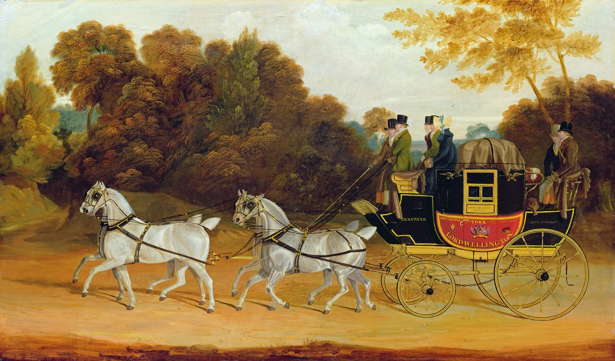 "A Wellington kocsi" (The Newcastle-York-London Mail), 1818 körül (olaj, tábla) alkotó: John Cordrey