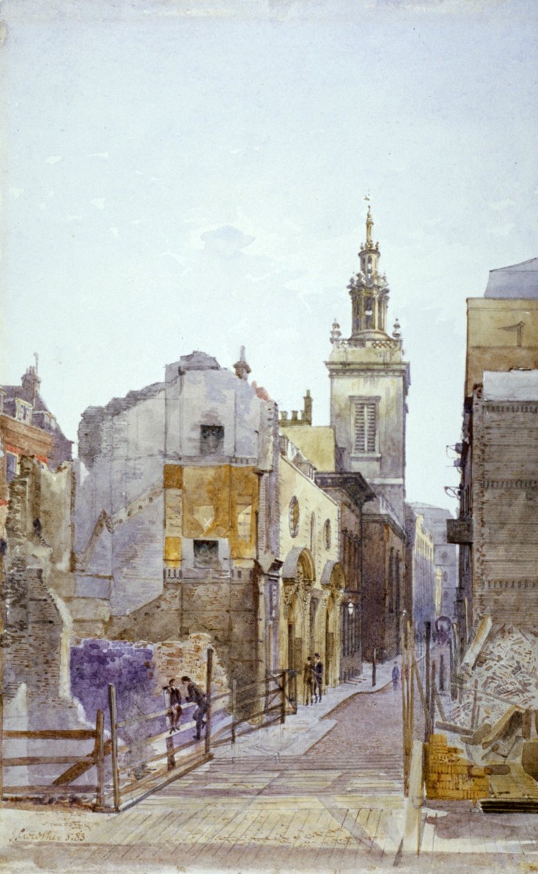 College Hill és a St Michael Paternoster Royal templom, London City, 1883 alkotó: John Crowther