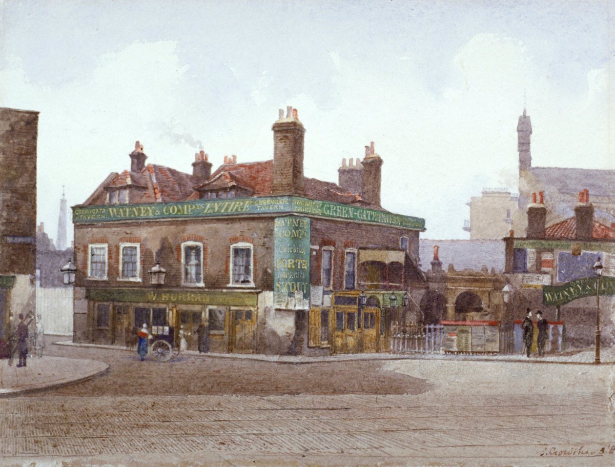 Green Gate Tavern a City Road és a Bath Street találkozásánál, London, 1880 alkotó: John Crowther