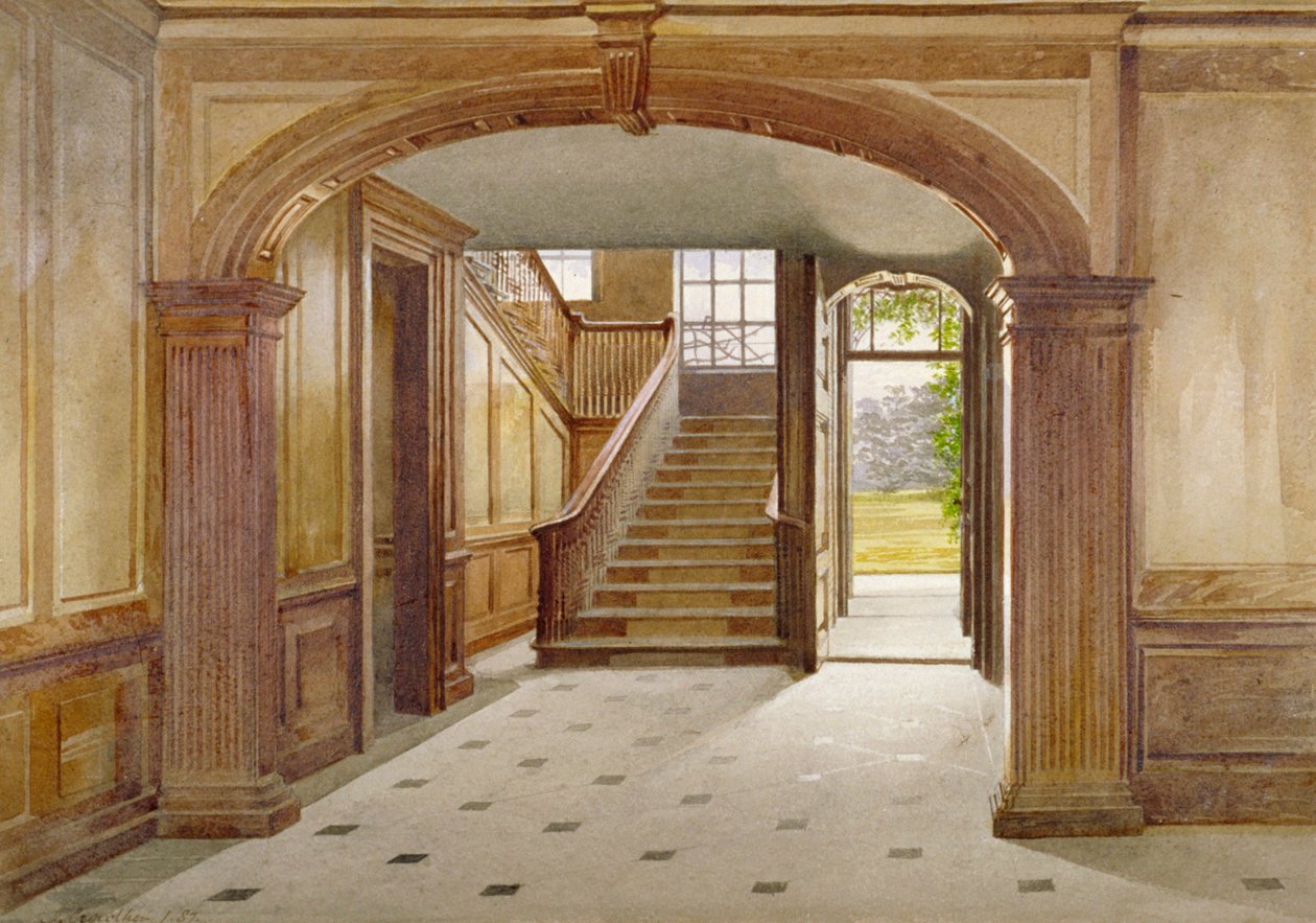 Belső nézet a Fairfax House lépcsőházával, High Street, Putney, London, 1887 alkotó: John Crowther