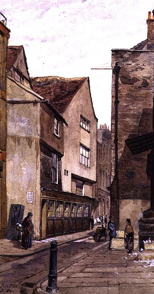 King Street: Aldgate közelében, 1884. március (akvarell) alkotó: John Crowther
