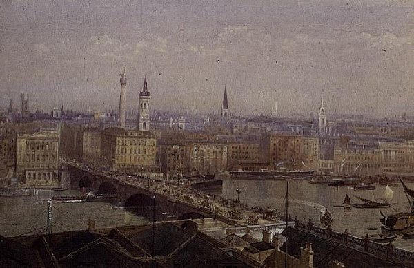 A London Bridge az emlékművet mutatja alkotó: John Crowther