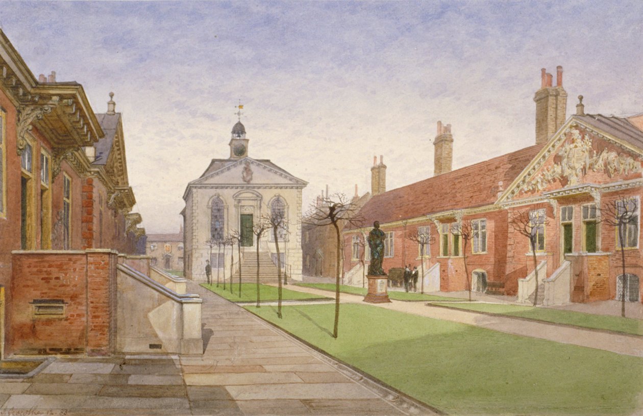Trinity Almshouses és Trinity Chapel, Mile End Road, Stepney, London, 1883 alkotó: John Crowther
