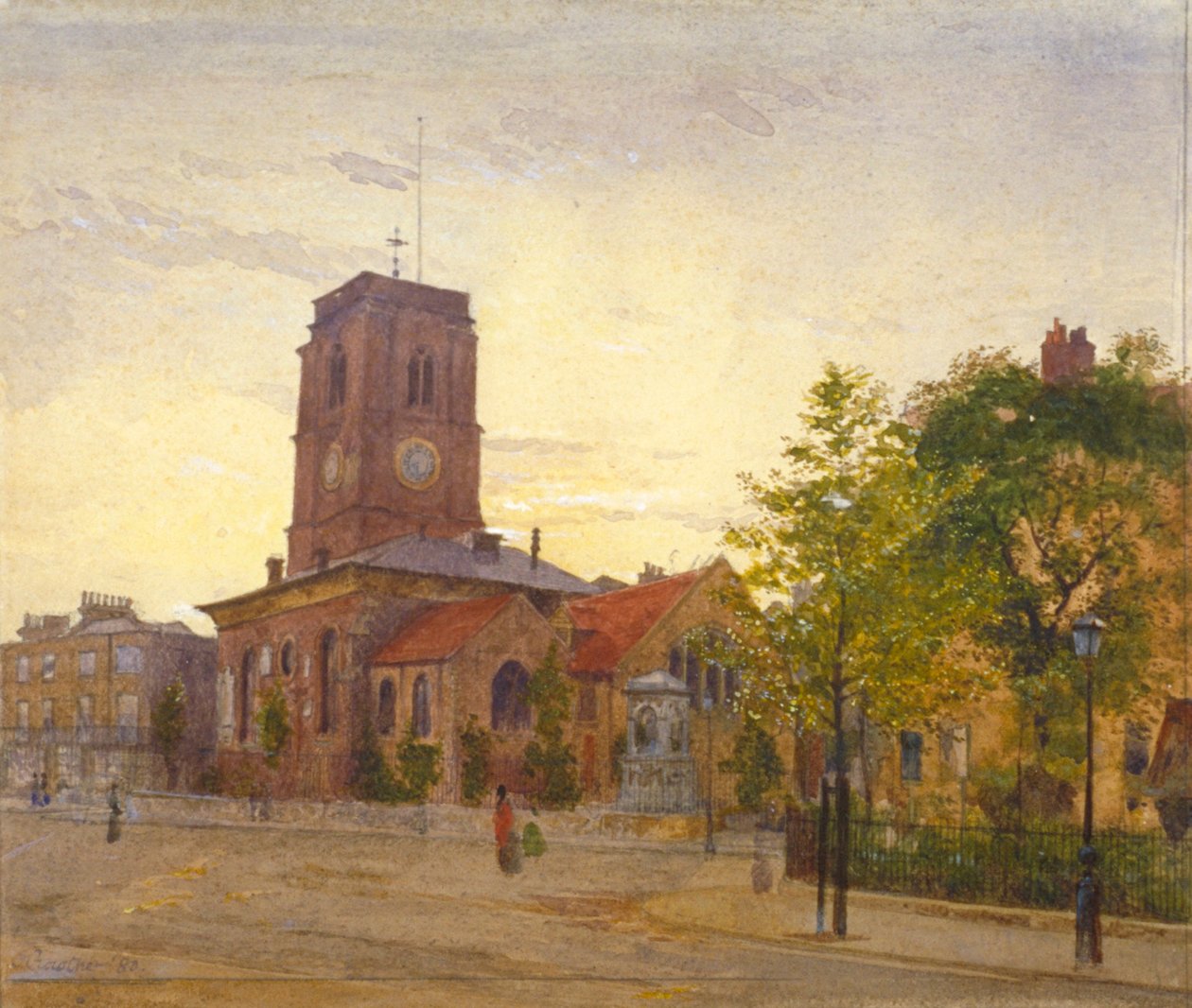 Kilátás az All Saints Churchre, Chelsea, London, 1880 alkotó: John Crowther
