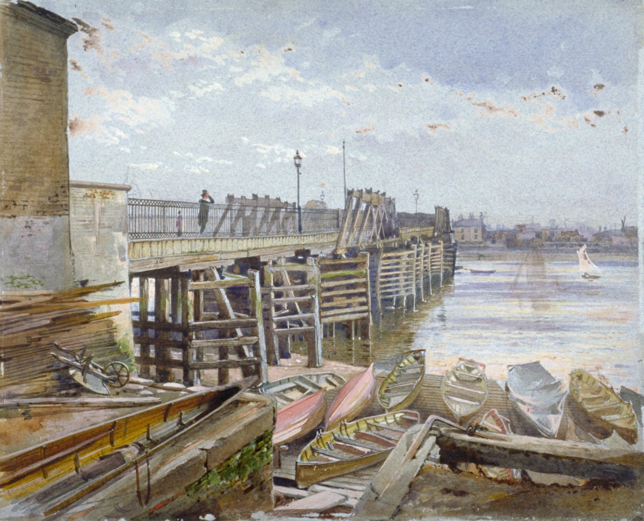 Kilátás a Battersea hídra a Temze folyón keresztül, London, 1885 alkotó: John Crowther