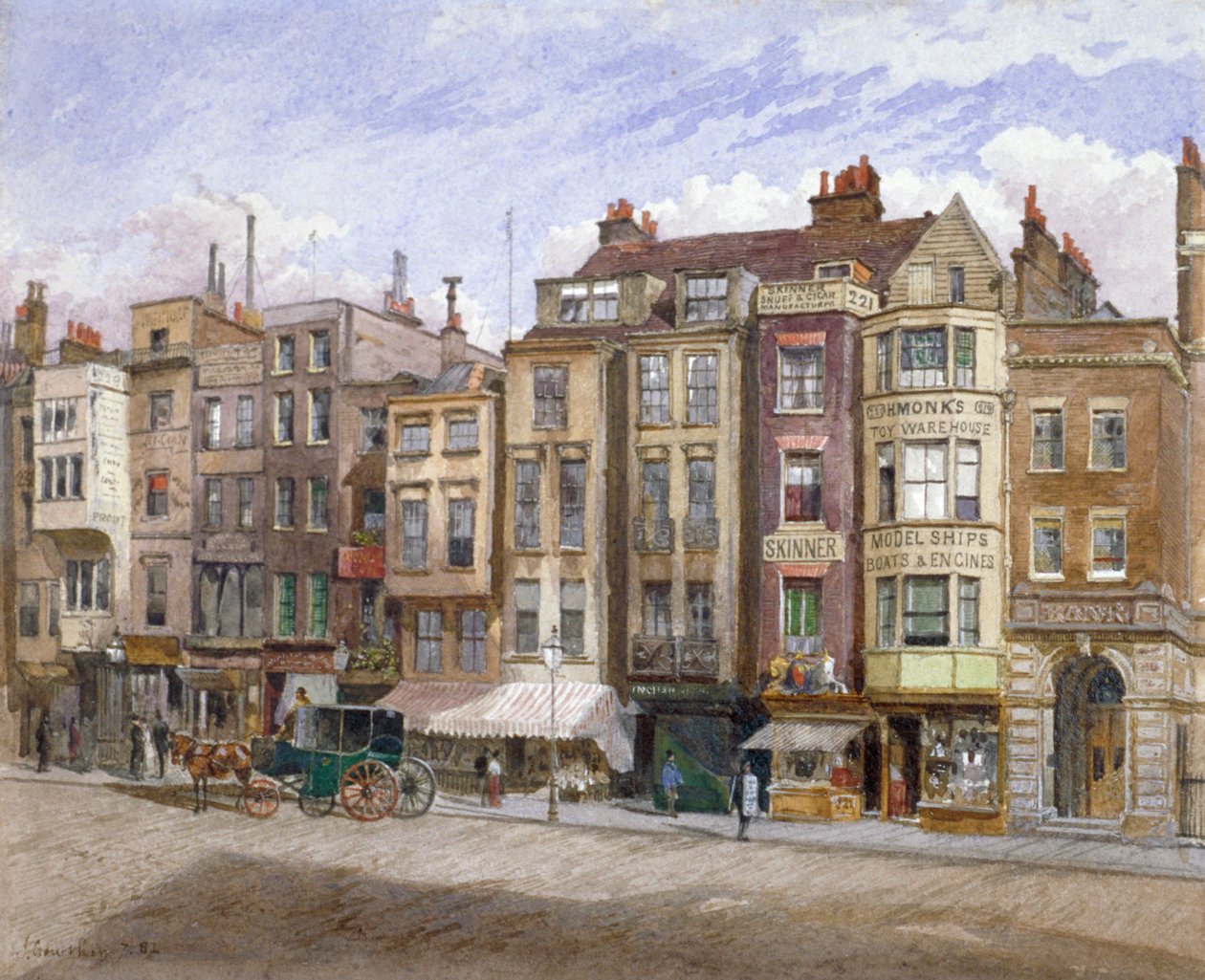 Kereskedelmi helyiségek kilátása a Strandben, Westminster, London, 1881. alkotó: John Crowther