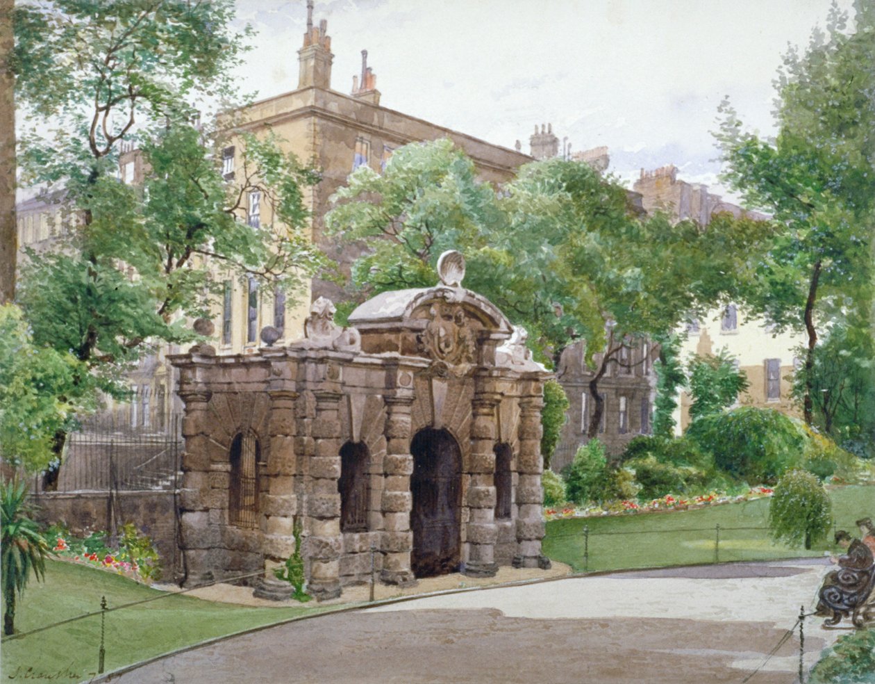Kilátás a York Watergate déli frontjára, Buckingham Street, Westminster, London, 1887 alkotó: John Crowther
