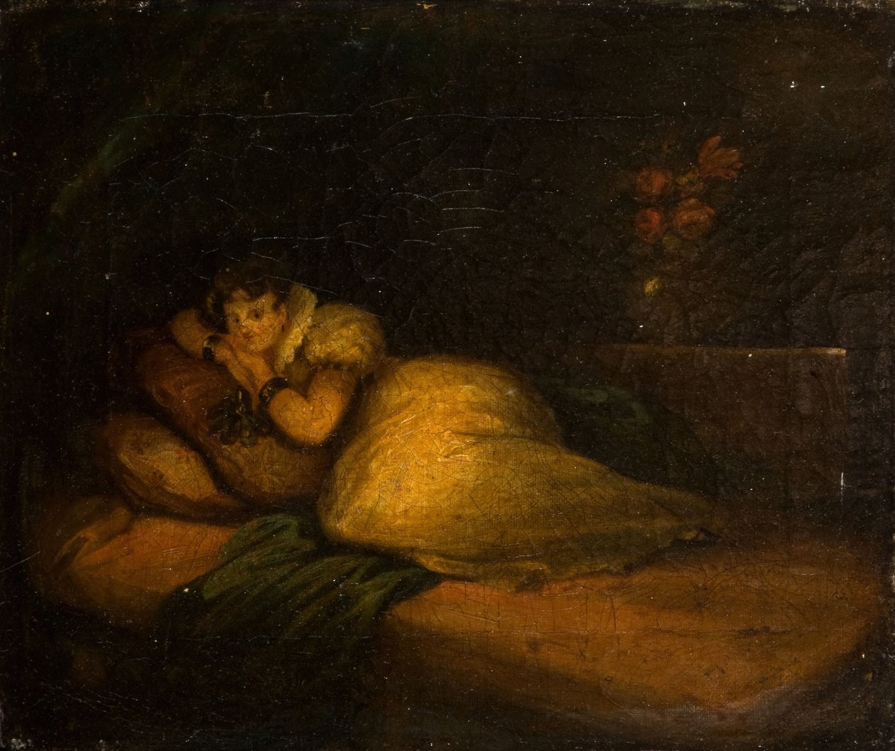 Belső tér nővel egy ágyon, 1780. alkotó: John Daniel Bond