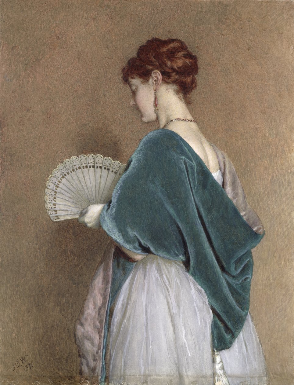 Nő ventilátorral, 1871 (ceruza és WC papíron) alkotó: John Dawson Watson
