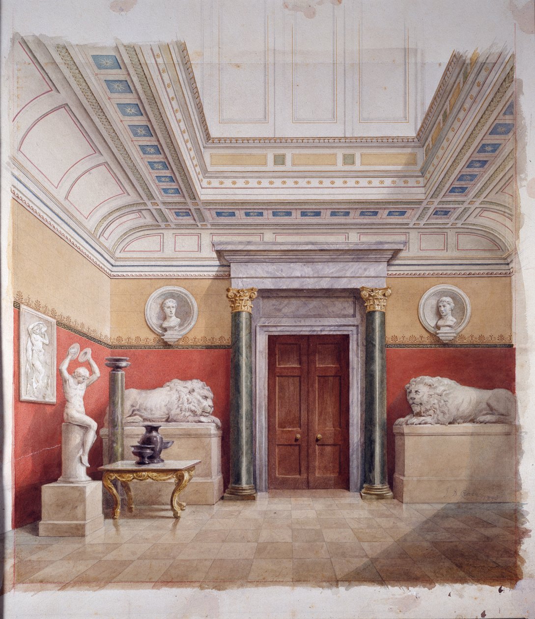 The Sculpture Gallery, északi vége, 1870 körül (akvarell, papír) alkotó: John Dibblee Crace