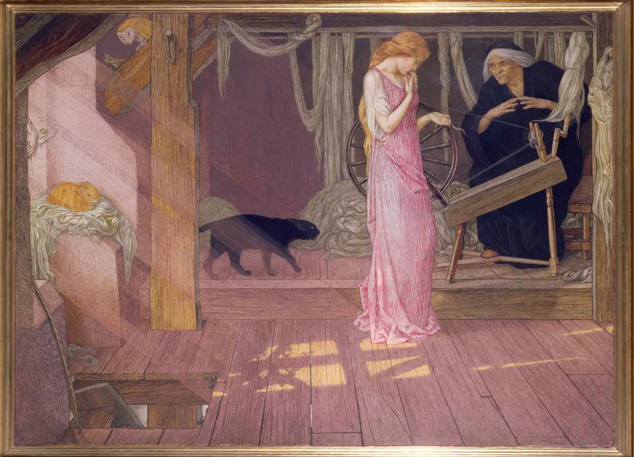 Csipkerózsika: A hercegnő megszúrja az ujját (tempera) alkotó: John Dickson Batten