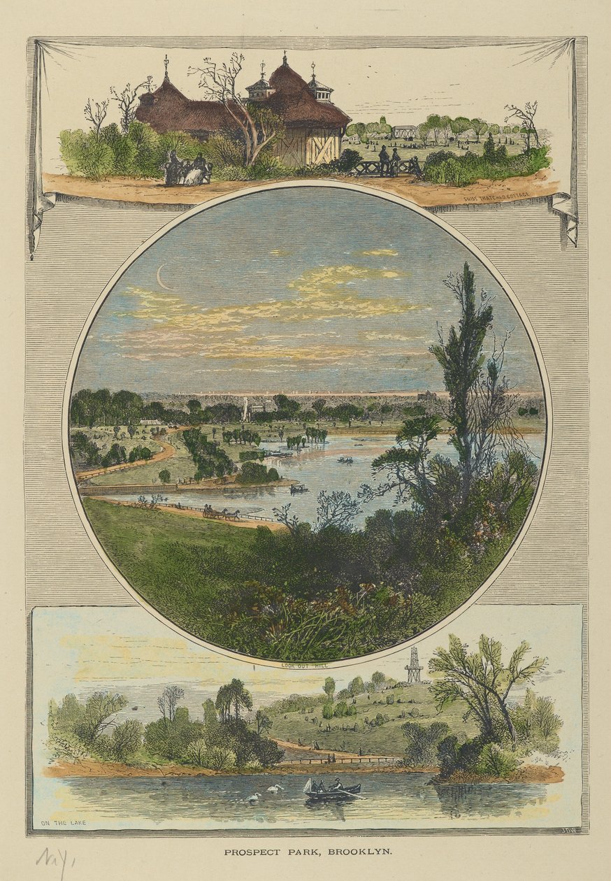 Prospect Park, Brooklyn (kézzel színezett metszet) alkotó: John Douglas Woodward