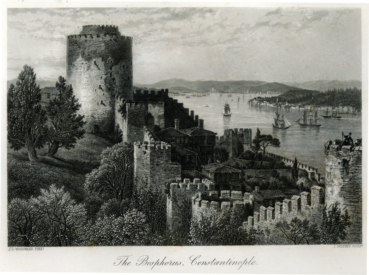 A Boszporusz, Konstantinápoly, J. Godfrey metszete alkotó: John Douglas Woodward