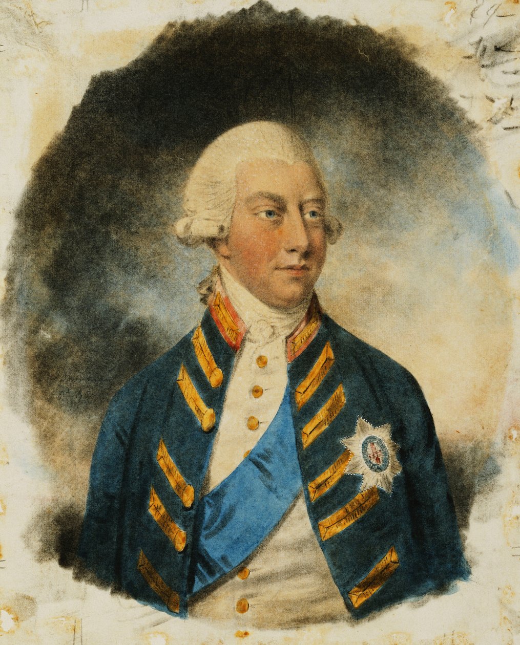 III. György király portréja, kis félhosszú, windsori egyenruhát, szalagot és harisnyakötő csillagát visel, 1787 alkotó: John Dowman