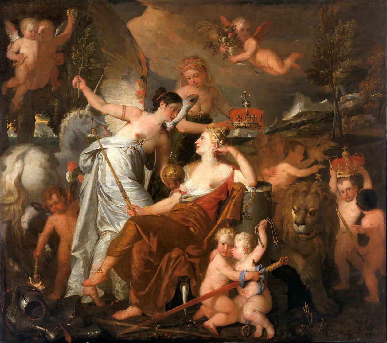 „Egy néhai hercegnő, aki megszemélyesíti a békét, megkoronázva Anglia dicsőségét, tükrözve Európát” (1819) alkotó: John Downman